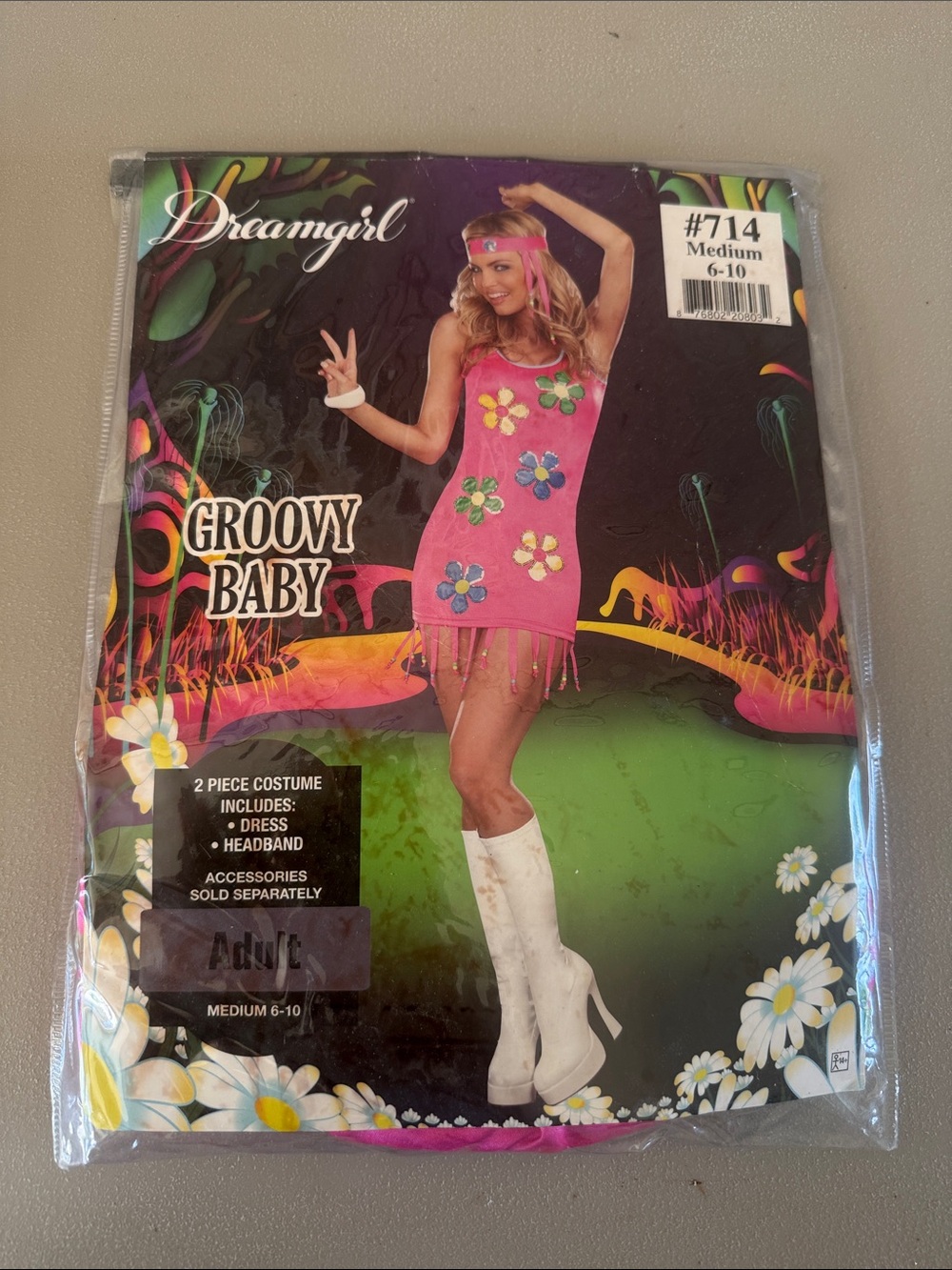 Dreamgirl Pink Flower Fringe Mini Dress Costume with Headband